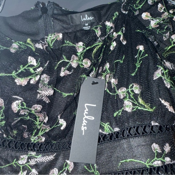 Lulu's Black and White Fit and Flare Puff Sleeve Dress - Picture 4 of 6